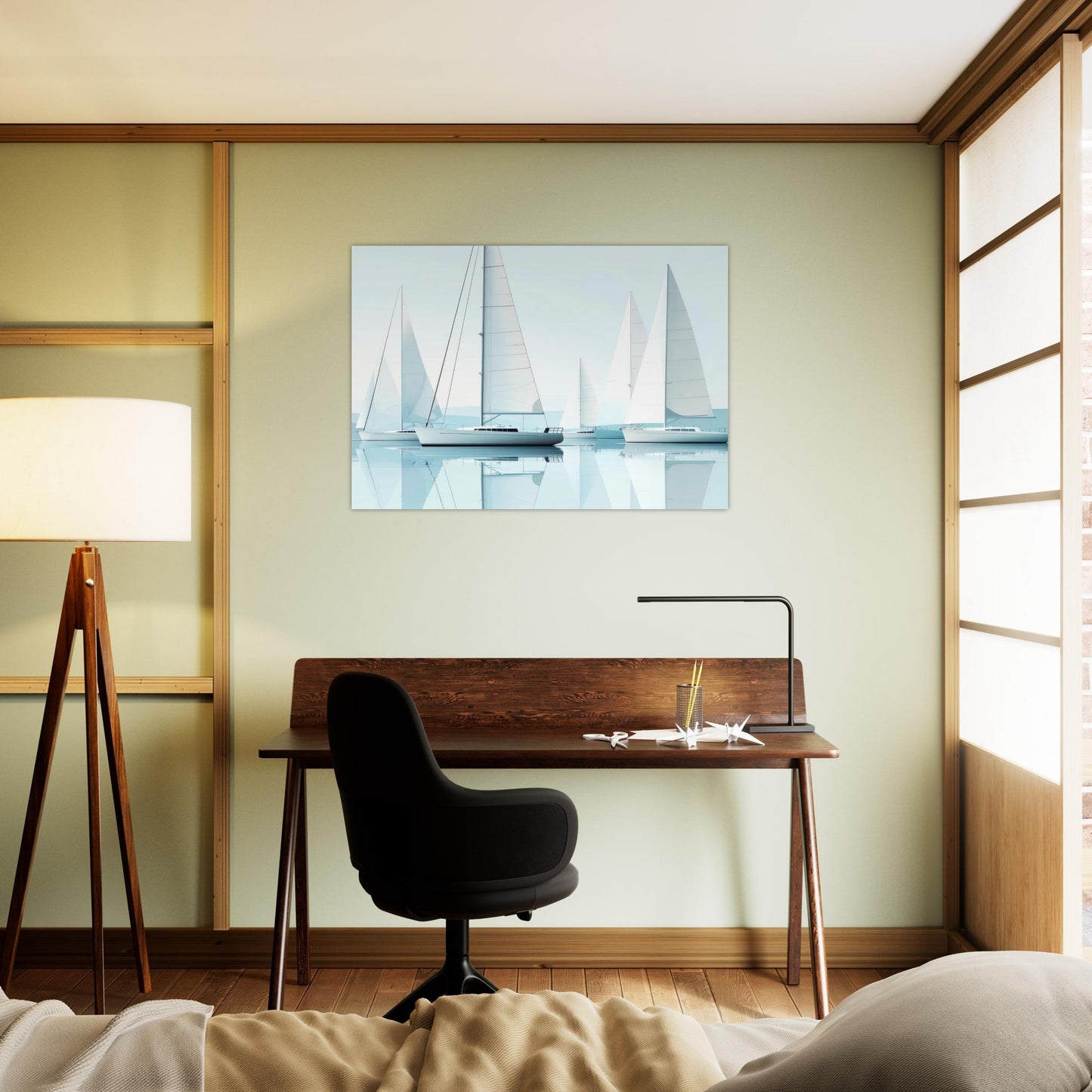 Sailboats on calm water - High-key digital art poster for maritime art lovers