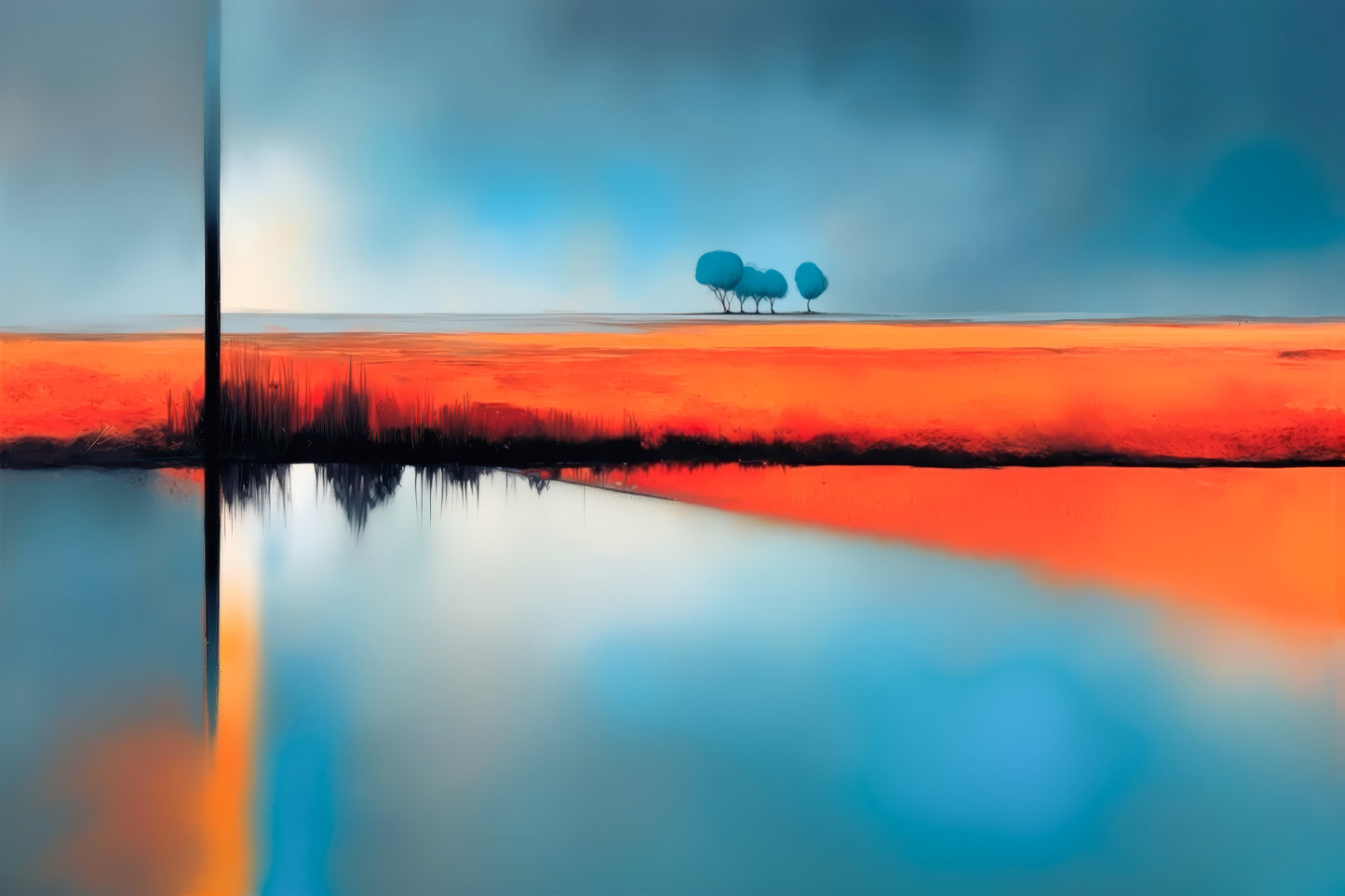 Arrêt bleu sur rive rouge—Art mural, impression d'art, toile, impression acrylique, Alu-Dibond