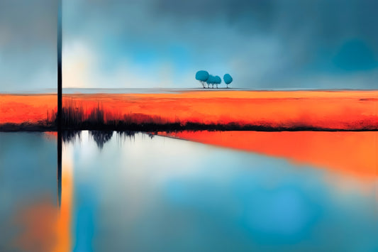 Arrêt bleu sur rive rouge—Art mural, impression d'art, toile, impression acrylique, Alu-Dibond