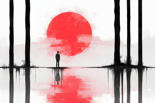 Soleil rouge, côte silencieuse—Art mural, impression d'art, toile, impression acrylique, Alu-Dibond