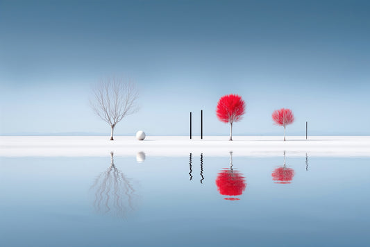 Silence rouge au bord de l'eau—Art mural, impression d'art, toile, impression acrylique, aluminium Dibond