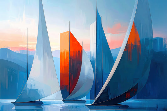 Sailboats Abstract-15-32—Wall Art, Fine Art Print, Canvas, Acrylic Print, Alu-Dibond