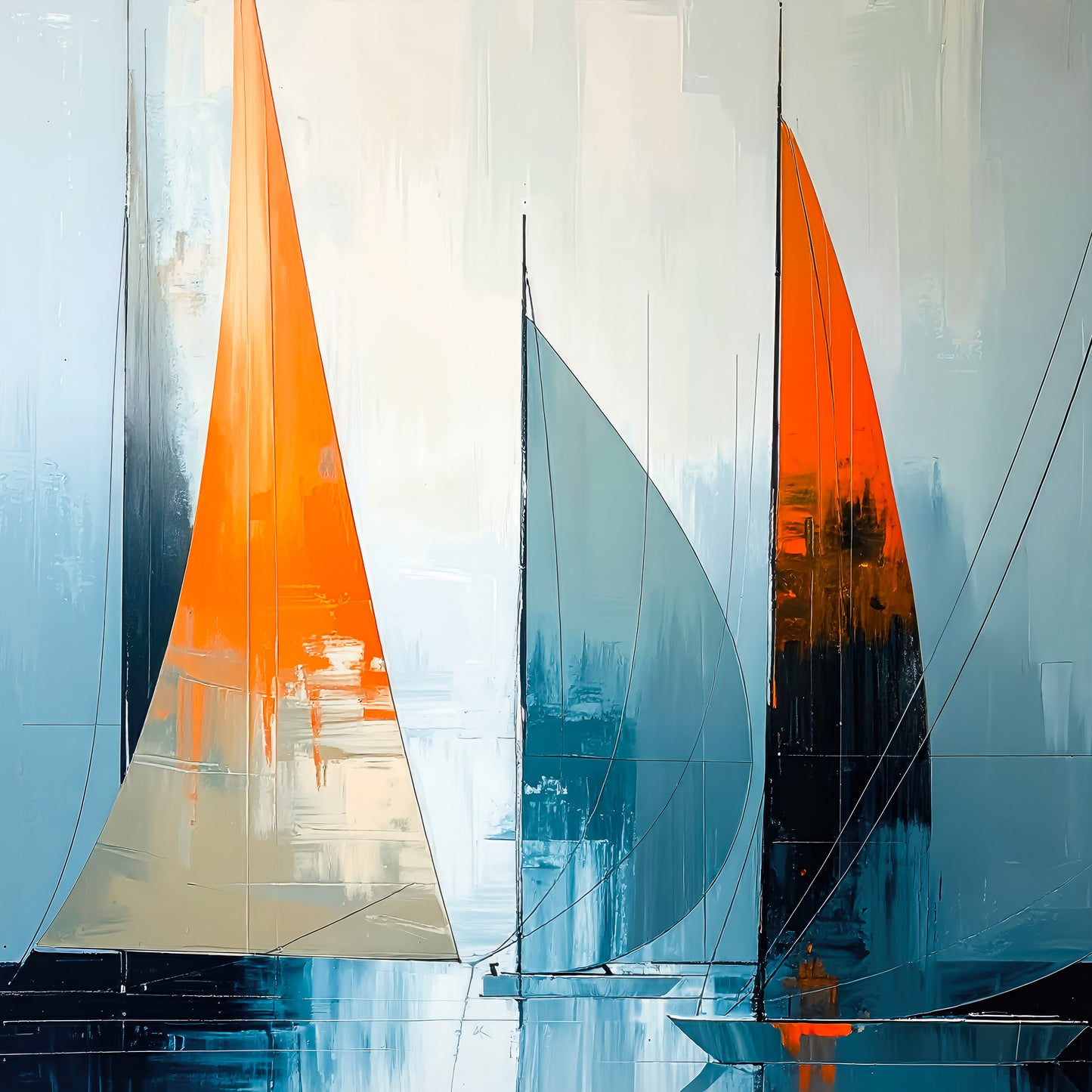 Sailboat art - abstraction in motion, canvas, square