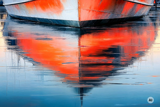 Wasserspiegelung Bootsrumpf-01—Wandkunst, Fine Art Print, Leinwand, Acryldruck, Alu-Dibond