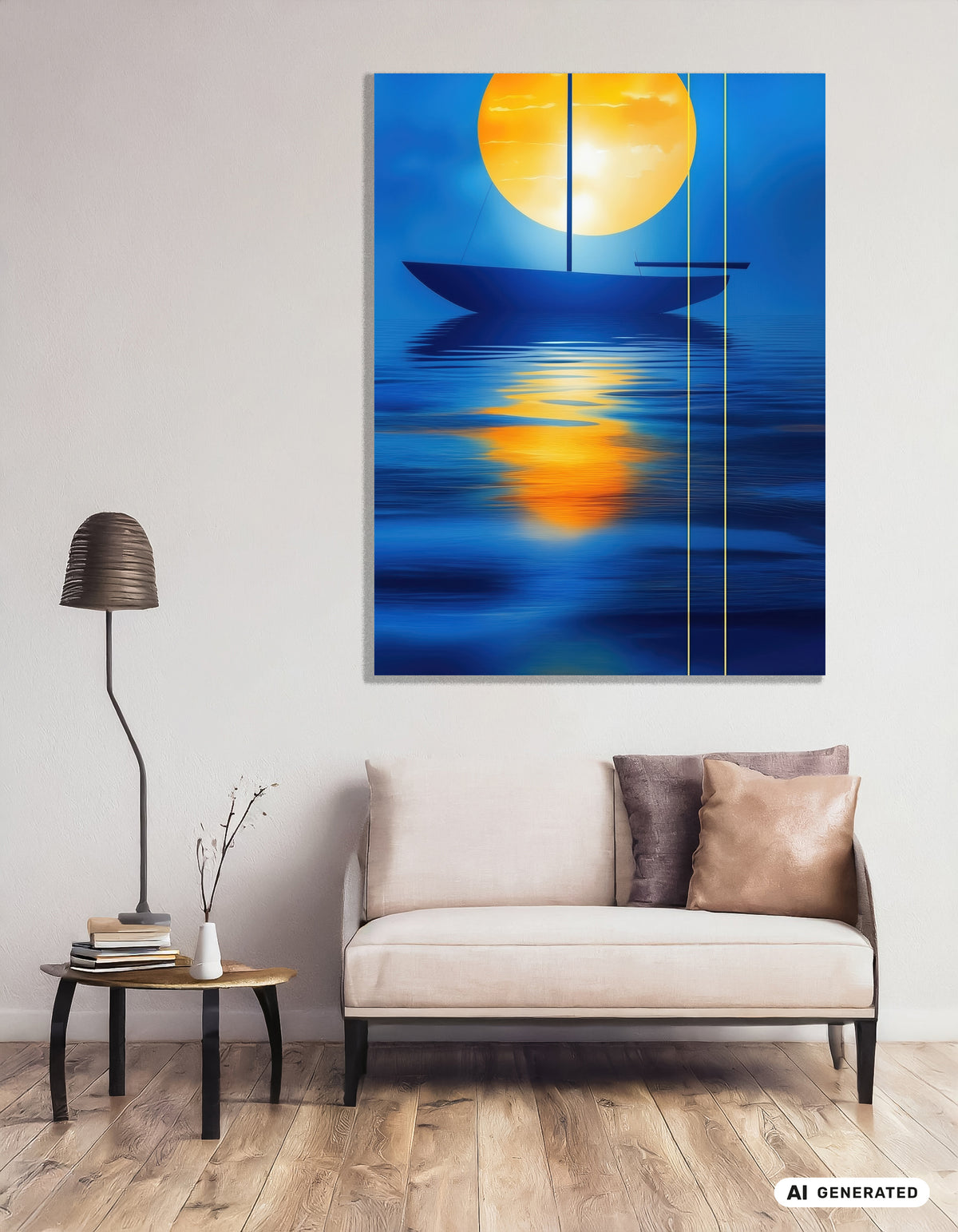 Segel im goldenen Kreis—Wandkunst, Fine Art Print, Leinwand, Acryldruck, Alu-Dibond