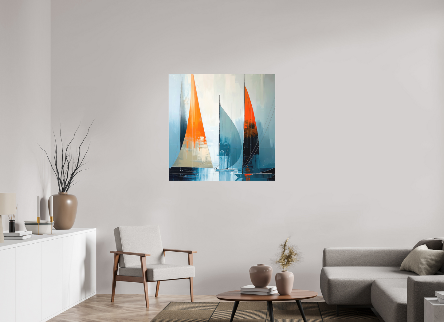 100 x 100 cm, Fine Art Pigmentdruck hinter Acrylglas Segelboot-Kunst - Abstraktion in Bewegung