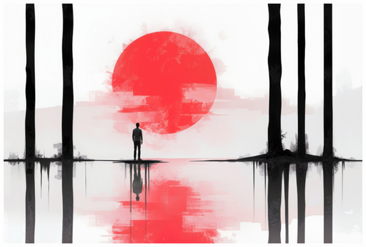 Main image Rote Sonne, Stille Küste—Wandkunst, Fine Art Print, Leinwand, Acryldruck, Alu-Dibond