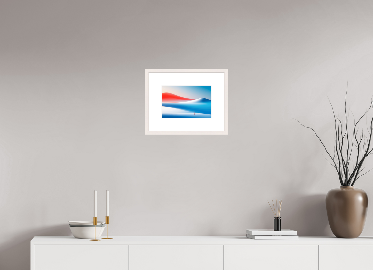 30 x 20 cm, Fine Art Print gerahmt Rotes Leuchten, blaue Stille