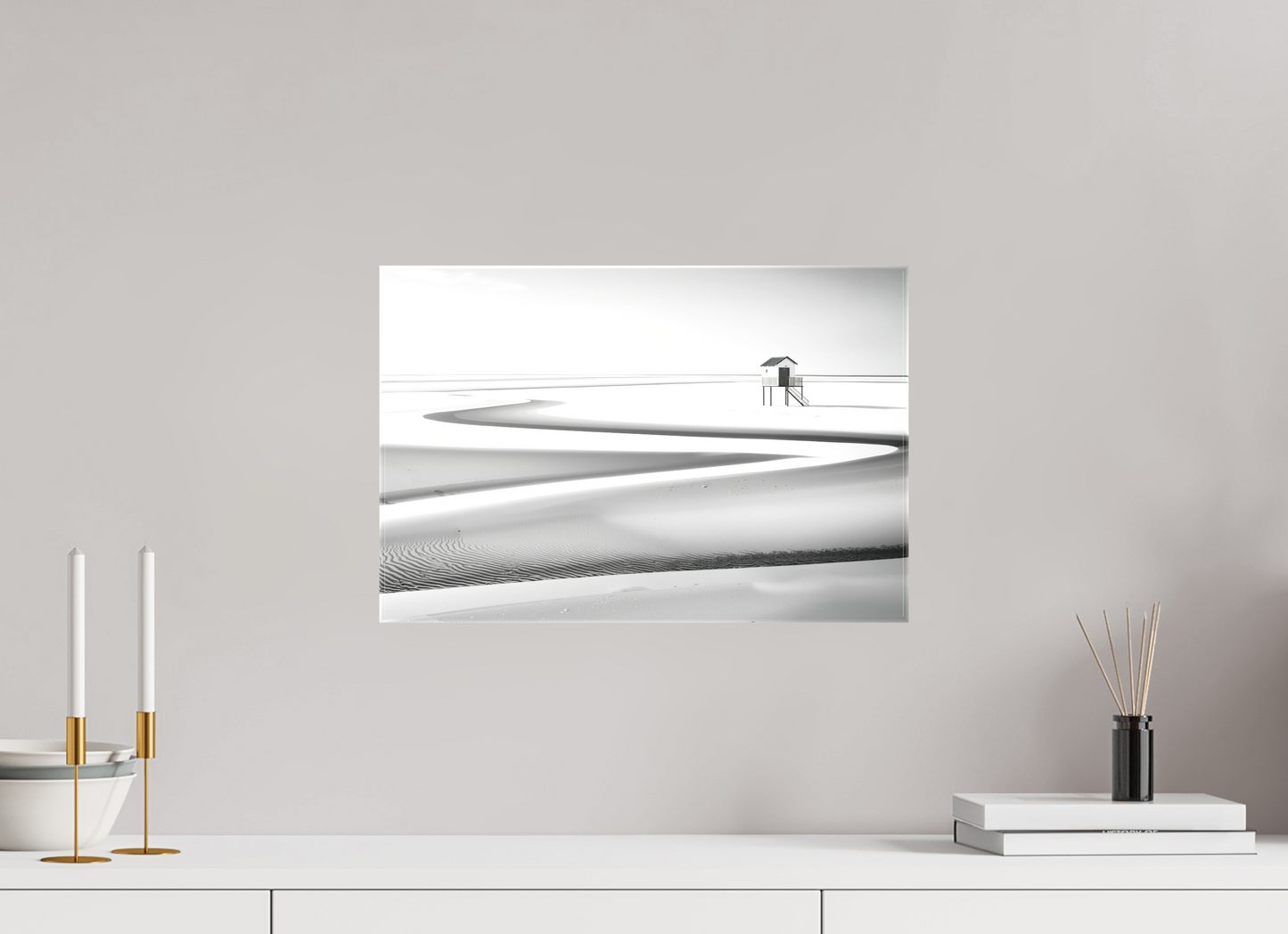 45 x 30 cm, Leinwand glänzend Pfahlhaus im Wattenmeer-01