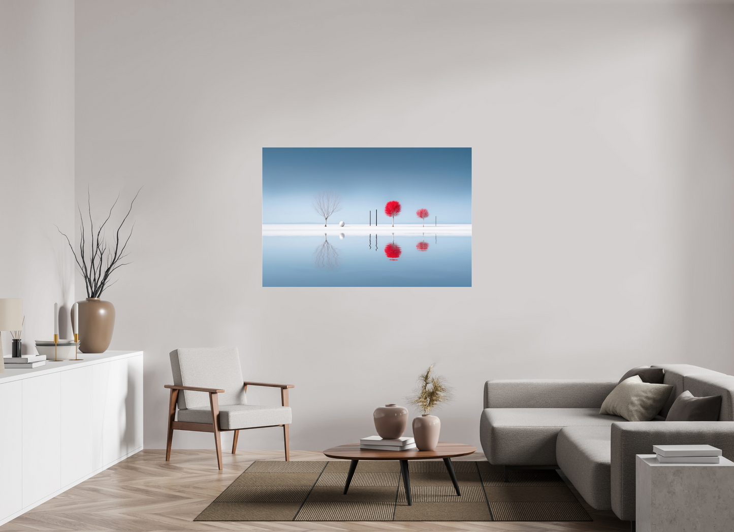 150 x 100 cm, Acrylglas glänzend standard Rote Stille am Ufer