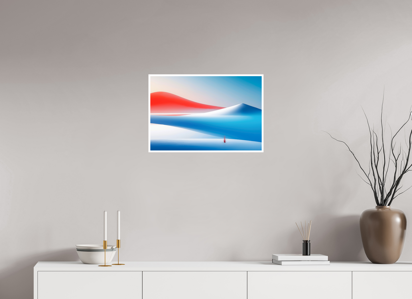 60 x 40 cm, Fine Art Print Hahnemühle Baryta Rotes Leuchten, blaue Stille—Wandkunst, Fine Art Print, Leinwand, Acryldruck, Alu-Dibond