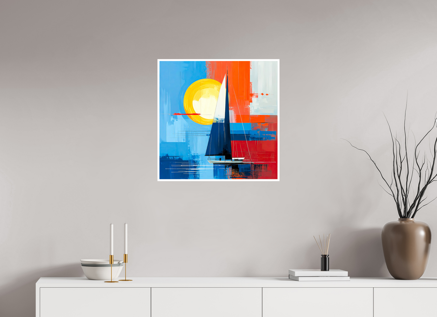 60 x 60 cm, Fine Art Print Hahnemühle Baryta Segelboot-Kunst – Licht, Farbe und Bewegung