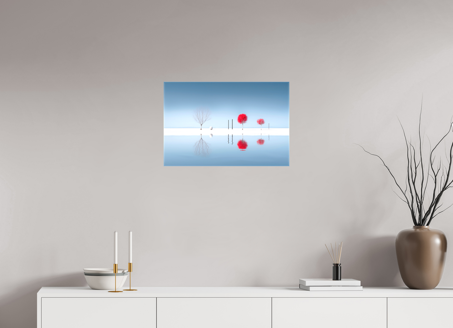 60 x 40 cm, Leinwand glänzend Rote Stille am Ufer