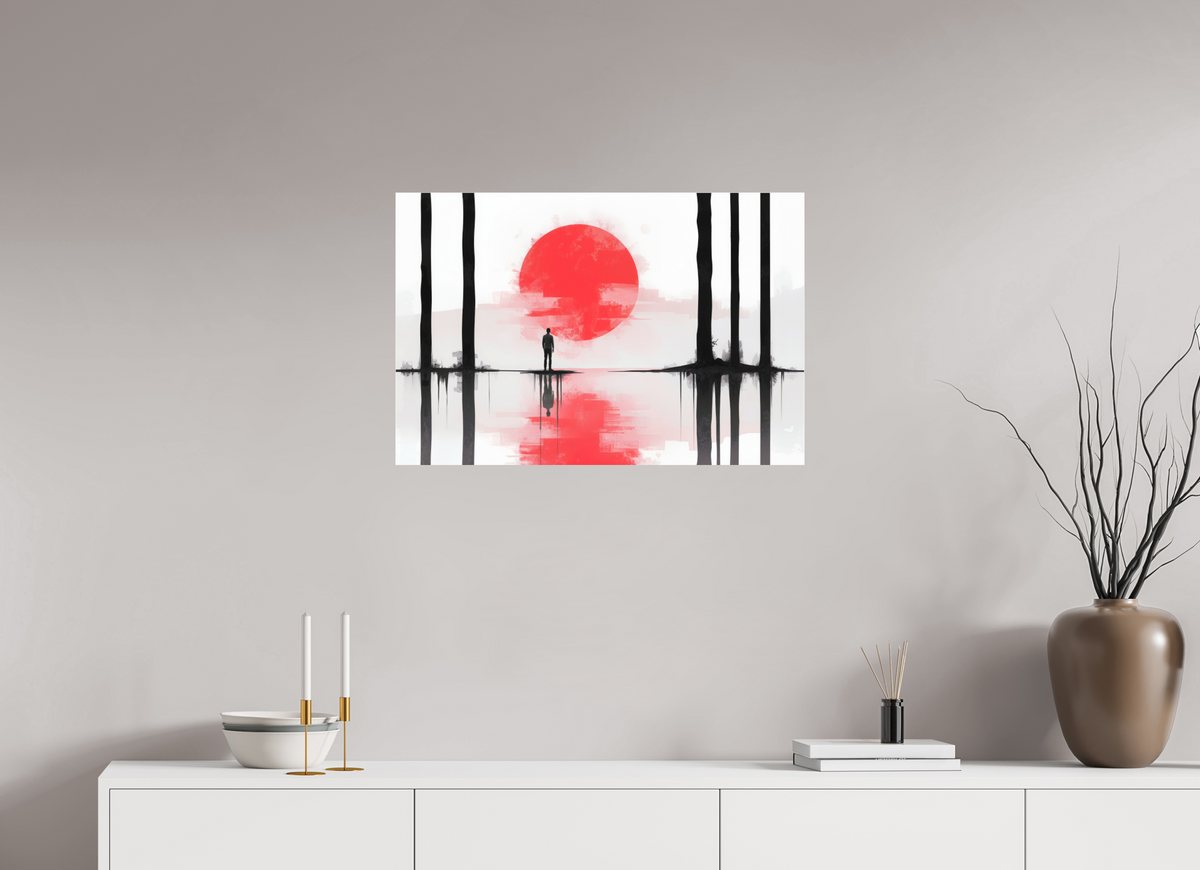 75 x 50 cm, Fine Art Pigmentdruck hinter Acrylglas Rote Sonne, Stille Küste—Wandkunst, Fine Art Print, Leinwand, Acryldruck, Alu-Dibond