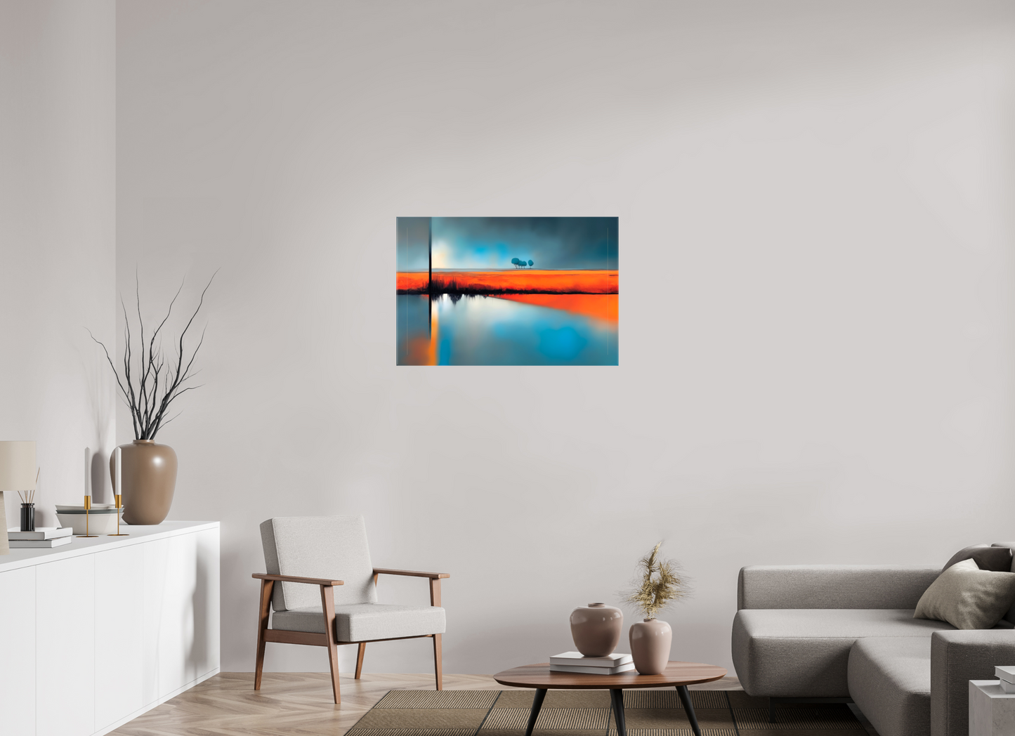 90 x 60 cm, Leinwand glänzend Blauer Halt am roten Ufer