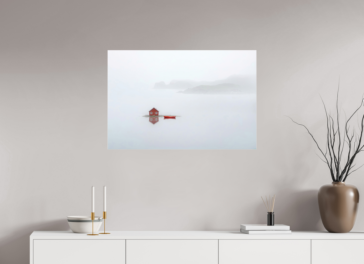 90 x 60 cm, Acrylglas glänzend standard Im Küstennebel ein Zuhause--Wandkunst, Fine Art Print, Leinwand, Acryldruck, Alu-Dibond
