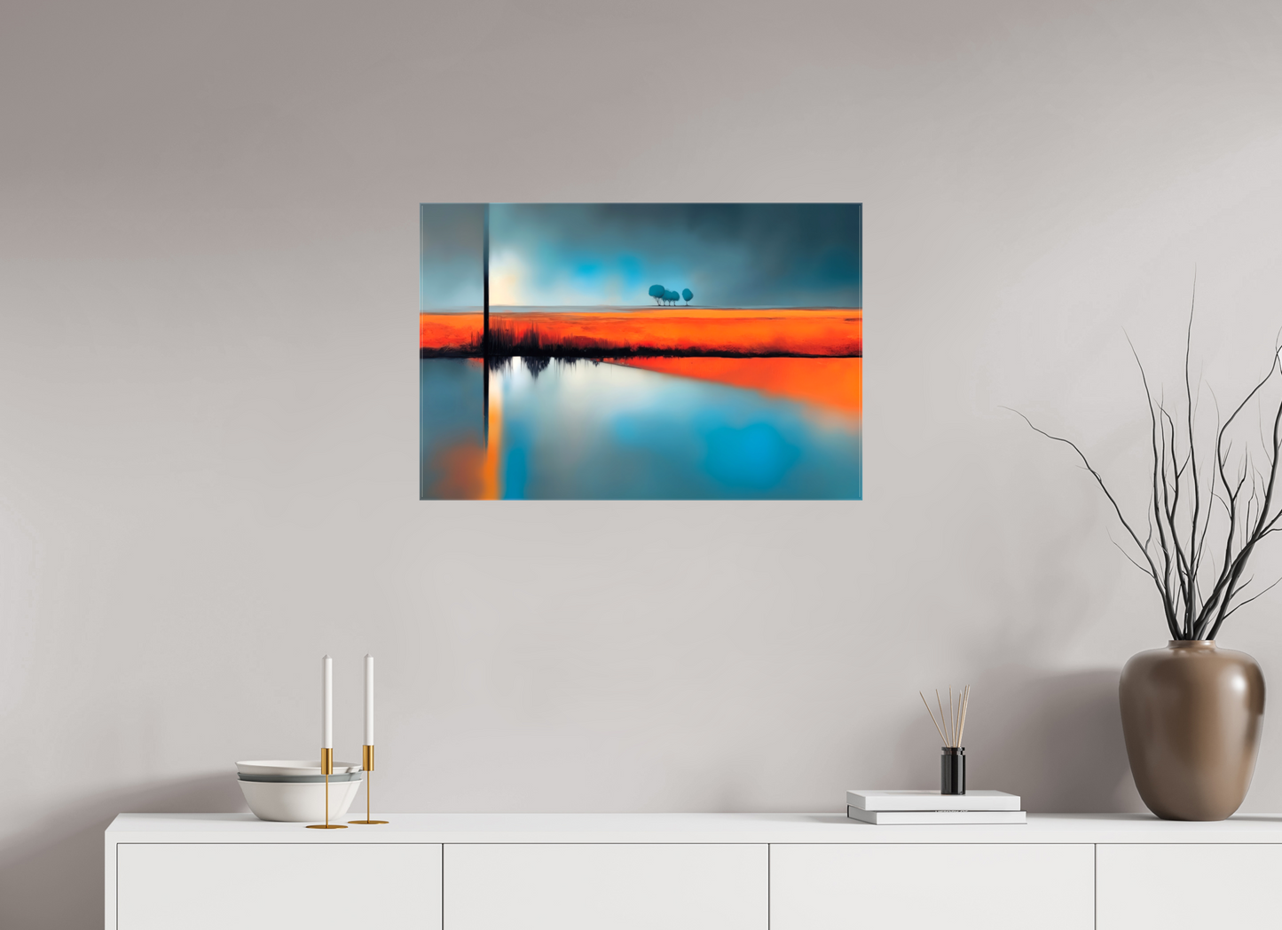 75 x 50 cm, Leinwand glänzend Blauer Halt am roten Ufer