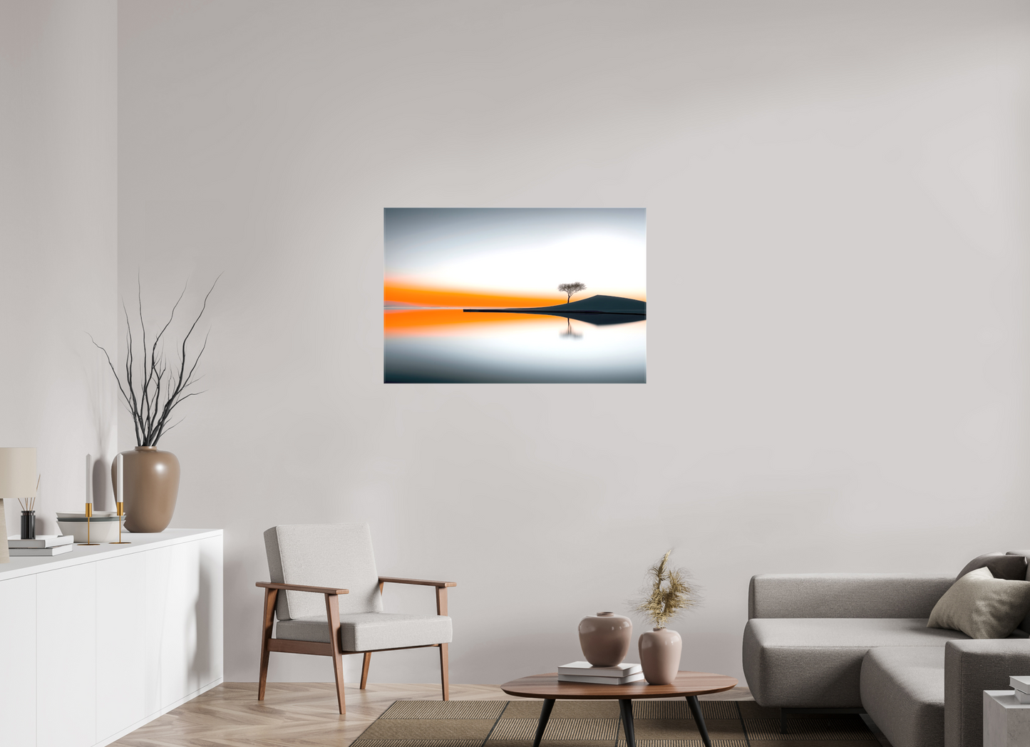 105 x 70 cm, Leinwand glänzend Uferlinie im Morgenlicht