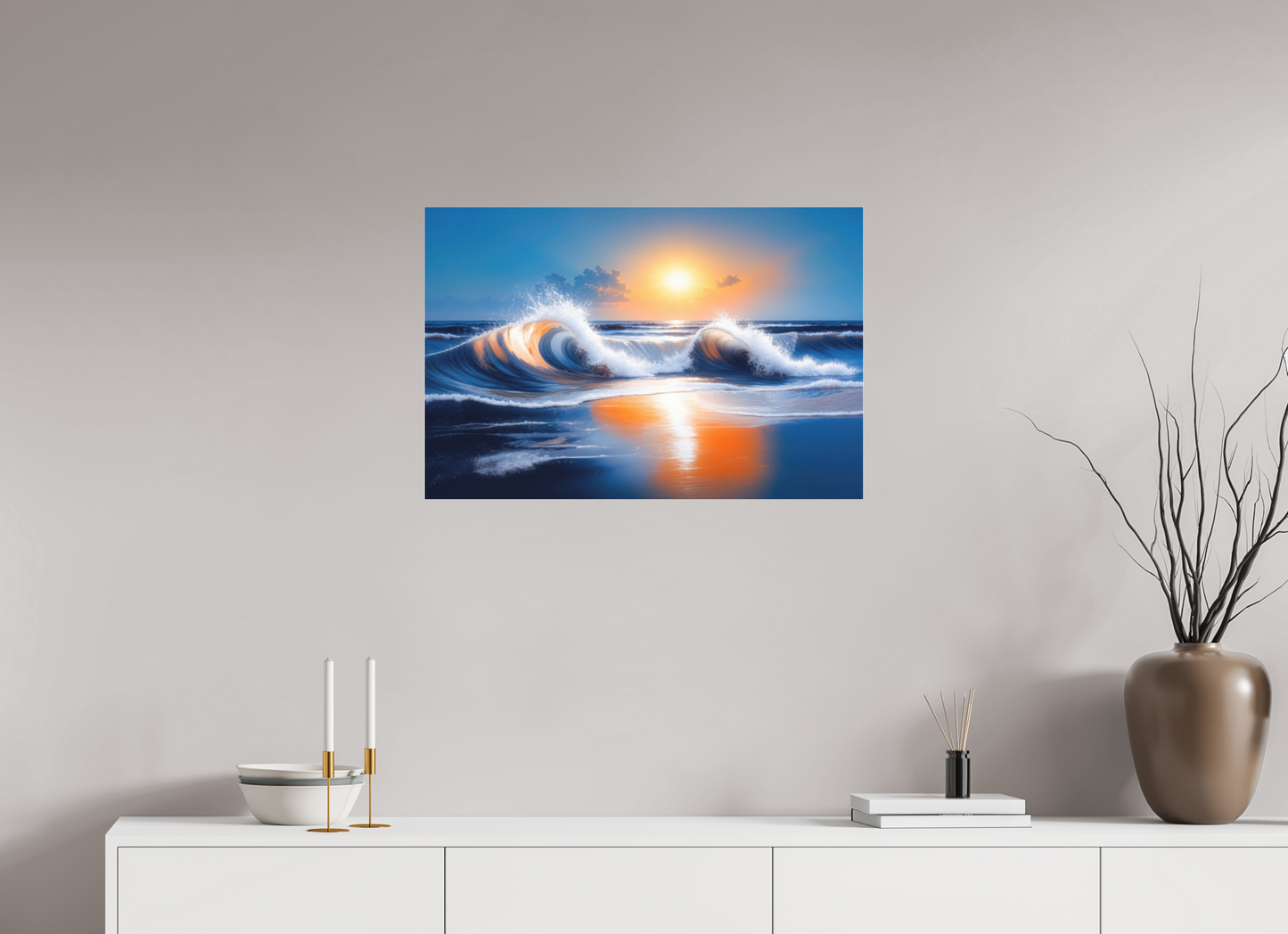 75 x 50 cm, Fine Art Pigmentdruck hinter Acrylglas Brandung im Licht