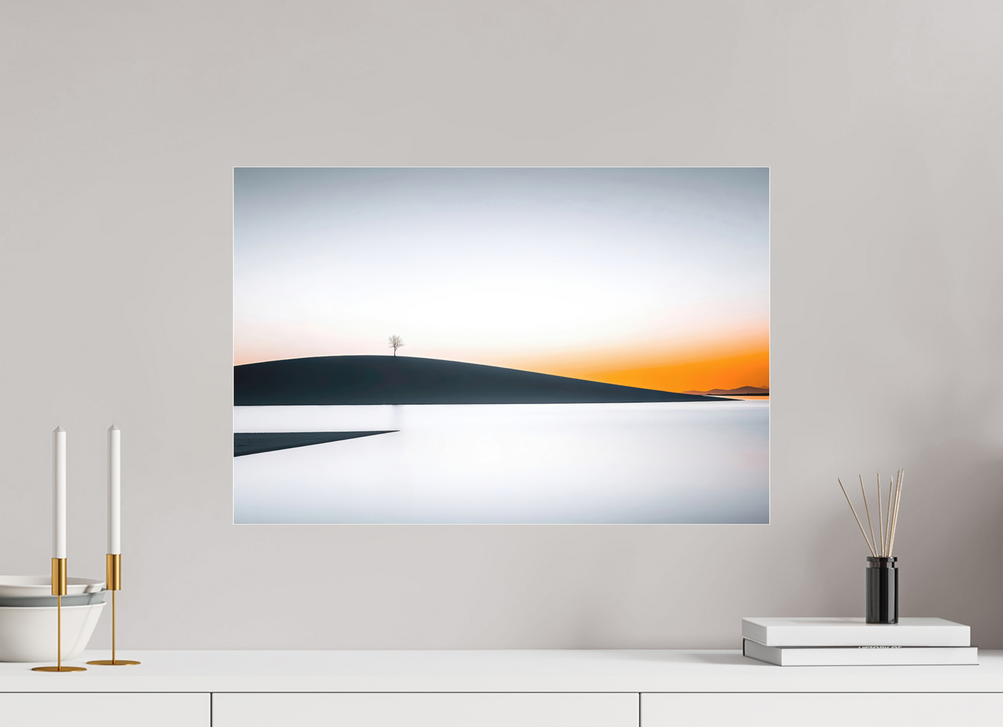 60 x 40 cm, Fine Art Pigmentdruck hinter Acrylglas Einsamer Baum im Abendlicht