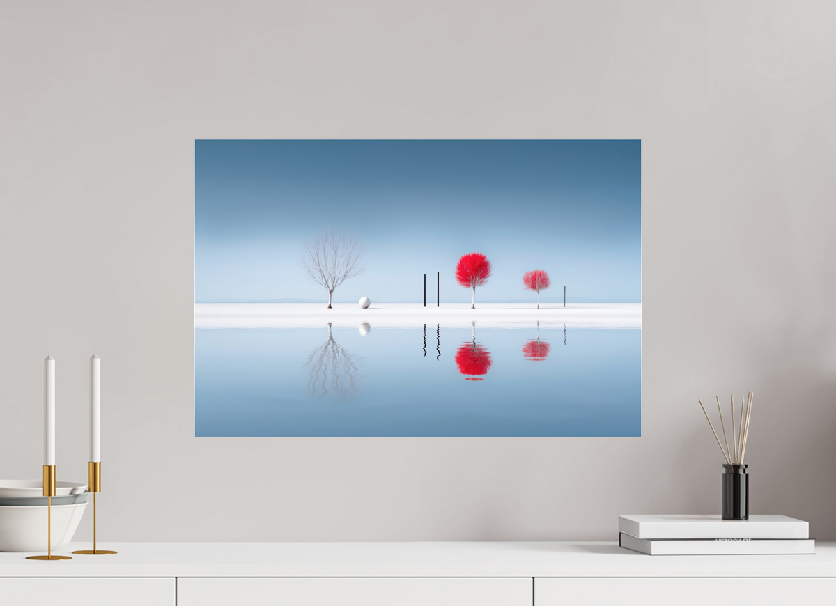 60 x 40 cm, Acrylglas glänzend standard Rote Stille am Ufer—Wandkunst, Fine Art Print, Leinwand, Acryldruck, Alu-Dibond
