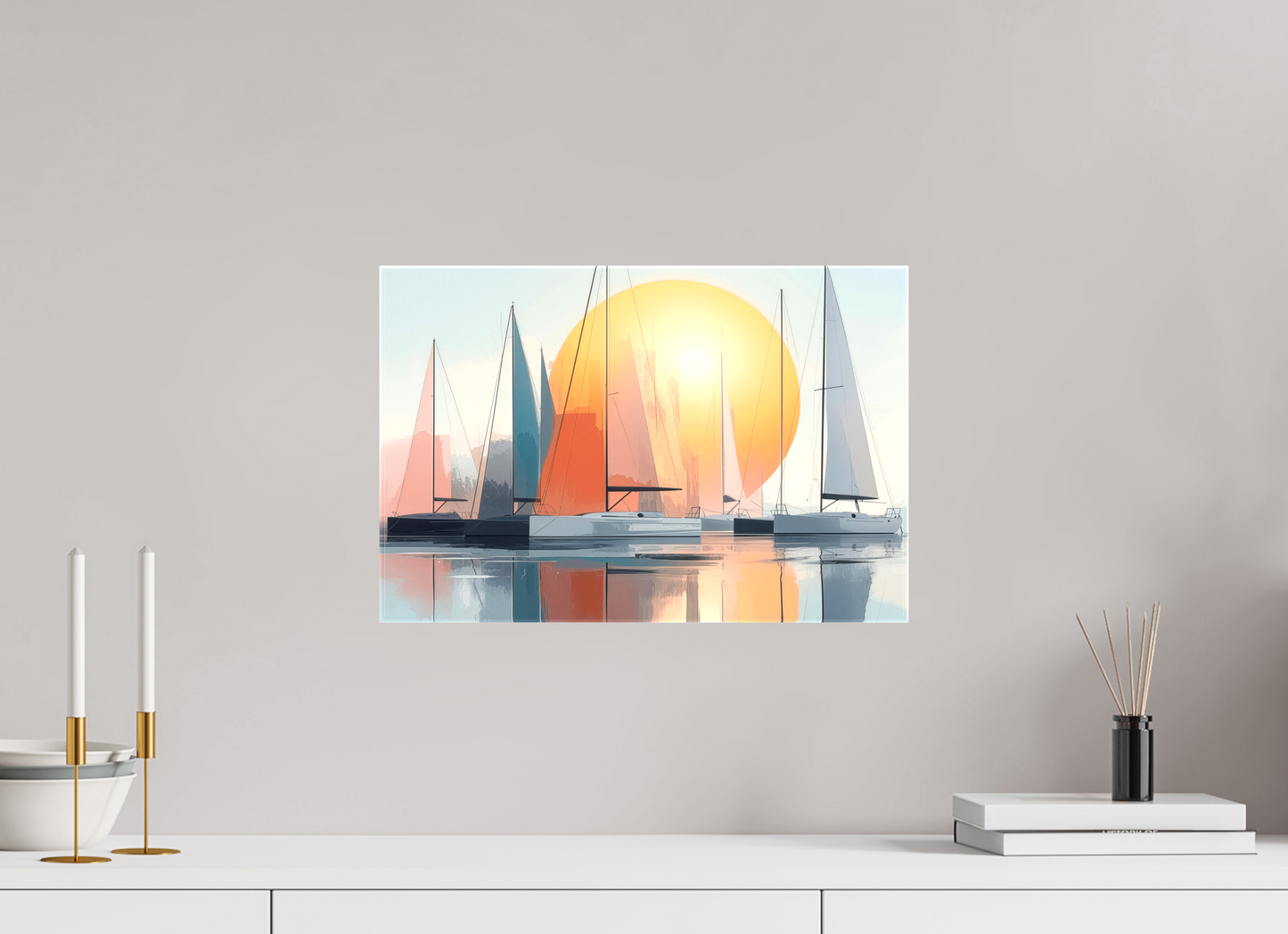 45 x 30 cm, Leinwand glänzend Segelboot-Kunst - Zwischen Horizont und Geometrie-01