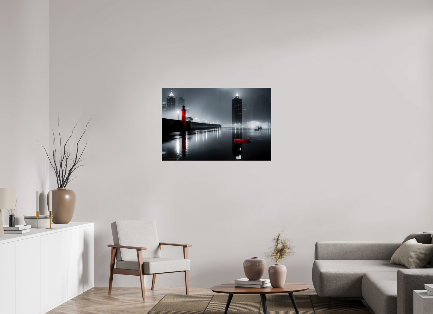 105 x 70 cm, Acrylglas glänzend standard Hafenstadt bei Nacht -noir city- 01