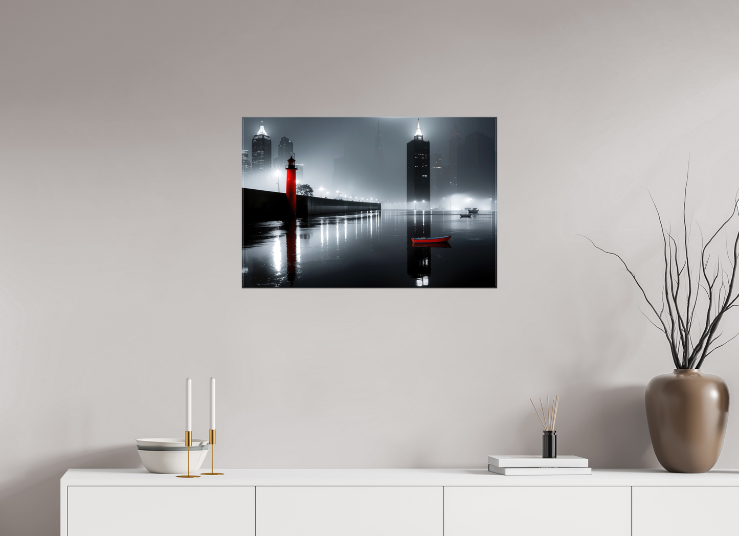 75 x 50 cm, Leinwand glänzend Hafenstadt bei Nacht -noir city- 01