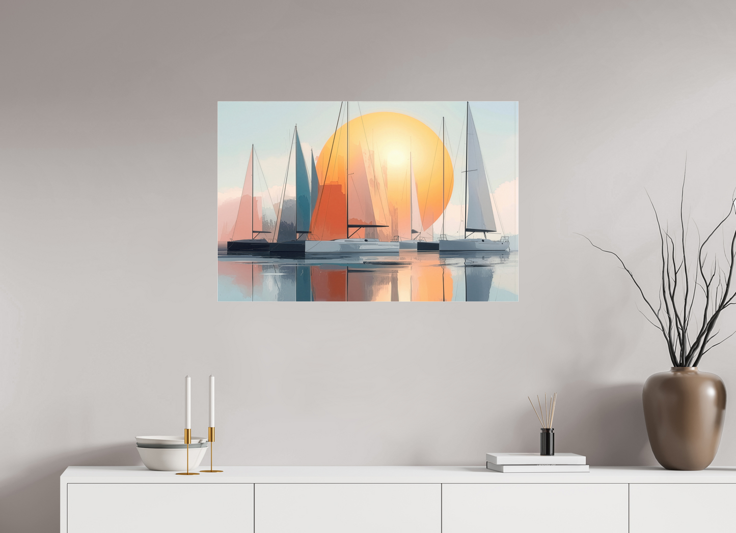 90 x 60 cm, Acrylglas glänzend standard Segelboot-Kunst - Zwischen Horizont und Geometrie-01