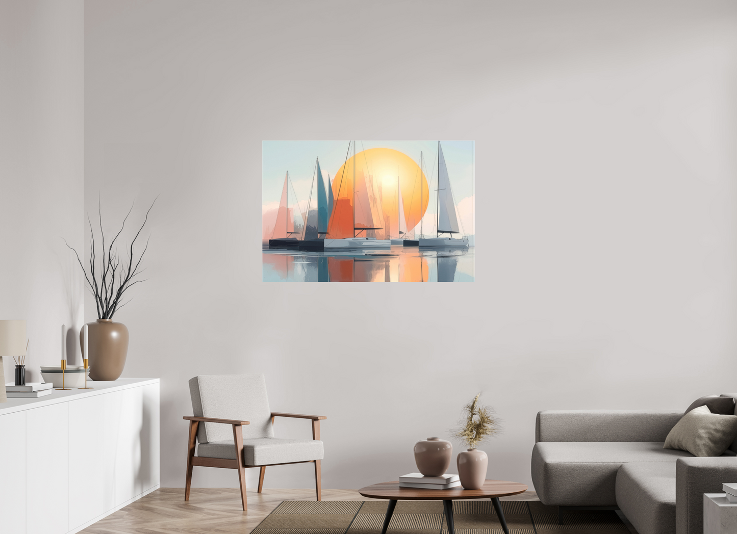 120 x 80 cm, Fine Art Pigmentdruck hinter Acrylglas Segelboot-Kunst - Zwischen Horizont und Geometrie-01