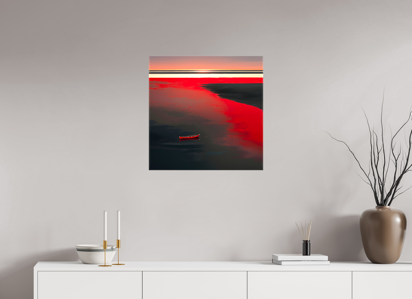 60 x 60 cm, Leinwand glänzend Allein im Rot