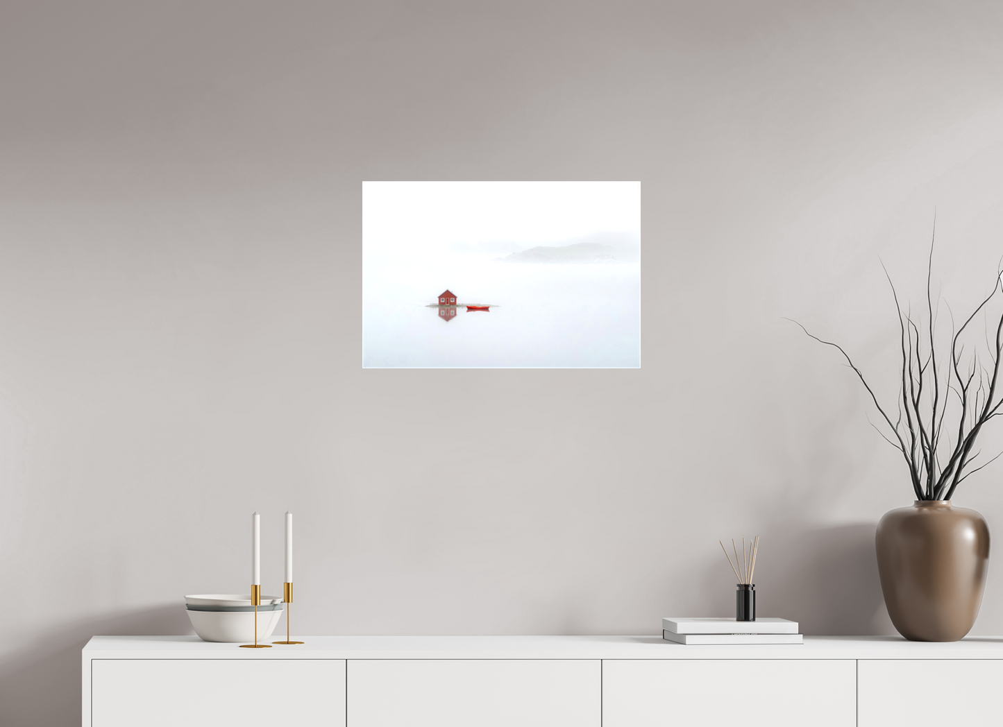 60 x 40 cm, Leinwand glänzend Im Küstennebel ein Zuhause--Wandbild, Wandkunst, Fine Art Print, Leinwand, Acryldruck, Alu-Dibond