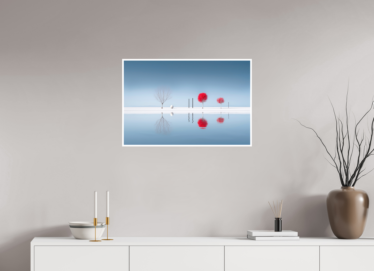 75 x 50 cm, Fine Art Print Hahnemühle Baryta Rote Stille am Ufer