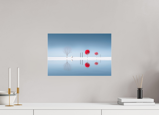 45 x 30 cm, Acrylglas glänzend standard Rote Stille am Ufer—Wandkunst, Fine Art Print, Leinwand, Acryldruck, Alu-Dibond