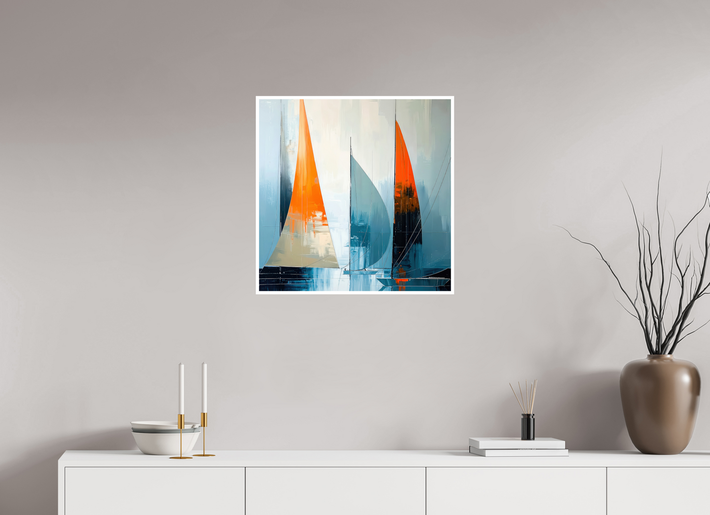 60 x 60 cm, Fine Art Print Hahnemühle Baryta Segelboot-Kunst - Abstraktion in Bewegung