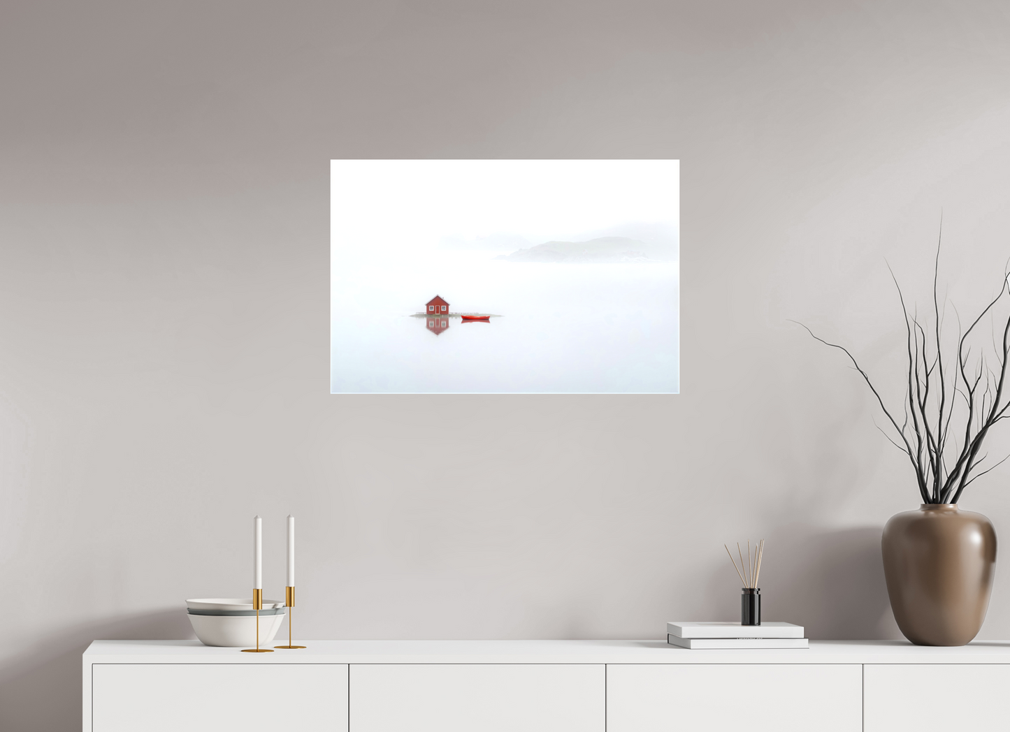 75 x 50 cm, Leinwand glänzend Im Küstennebel ein Zuhause--Wandbild, Wandkunst, Fine Art Print, Leinwand, Acryldruck, Alu-Dibond
