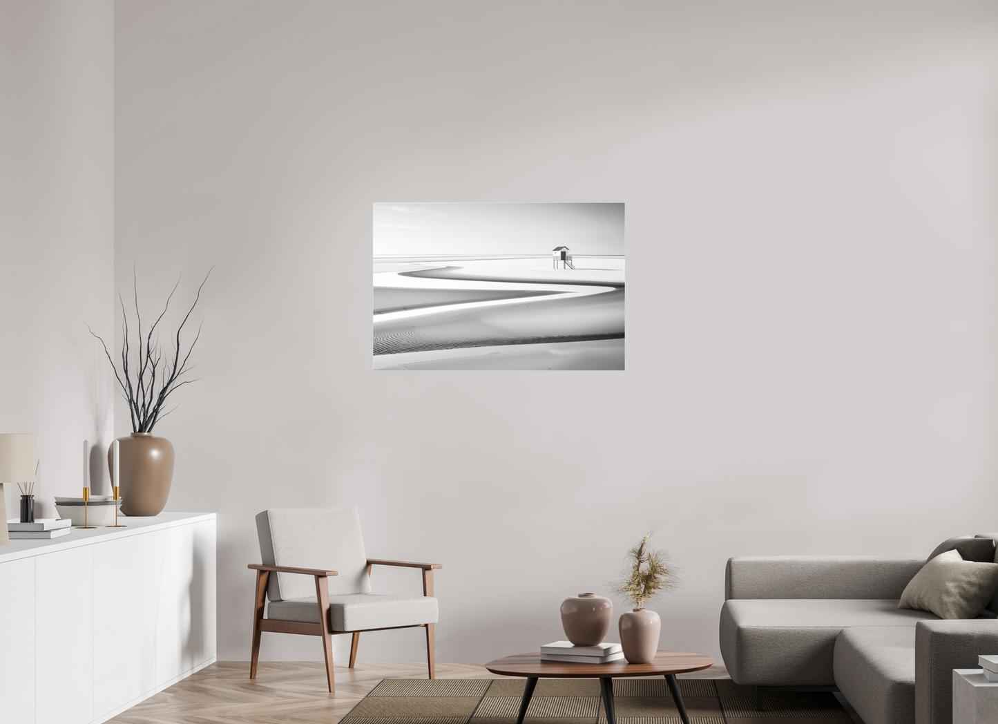 105 x 70 cm, Fine Art Pigmentdruck hinter Acrylglas Pfahlhaus im Wattenmeer-01