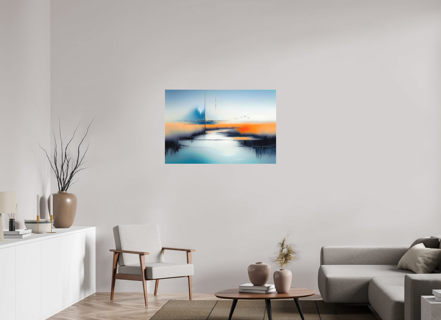 105 x 70 cm, Fine Art Pigmentdruck hinter Acrylglas Salzwiese im schwebenden Licht