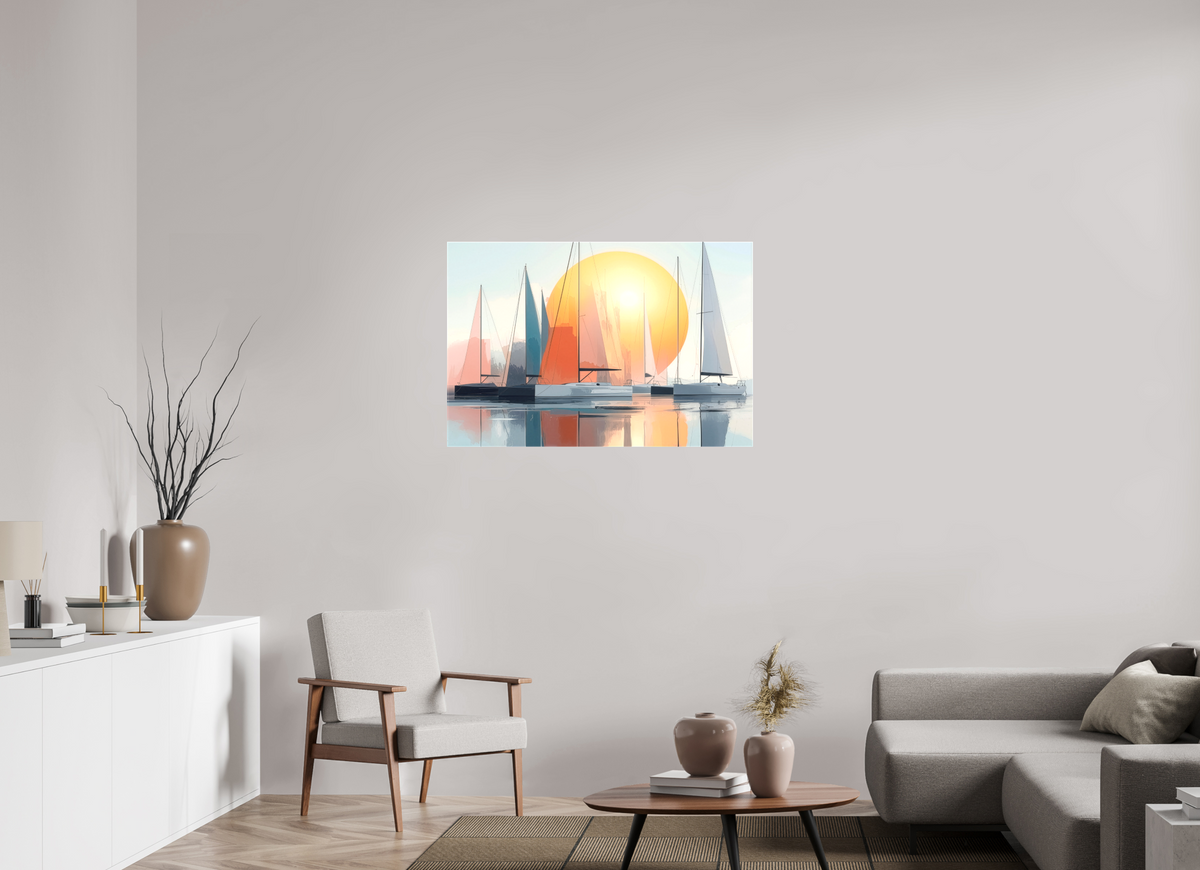105 x 70 cm, Leinwand glänzend Segelboot-Kunst - Zwischen Horizont und Geometrie-01—Wandkunst, Fine Art Print, Leinwand, Acryldruck, Alu-Dibond