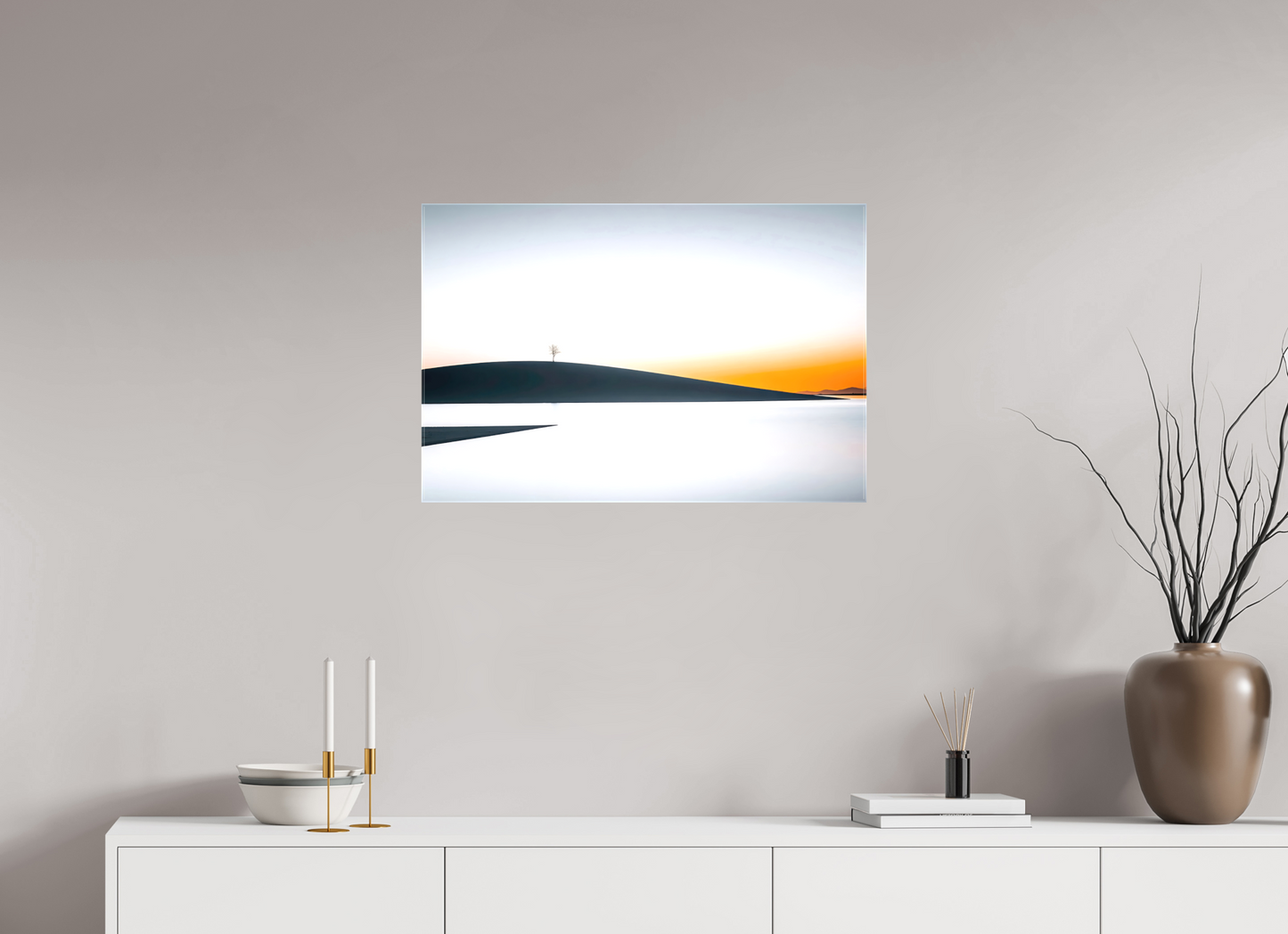 75 x 50 cm, Leinwand glänzend Einsamer Baum im Abendlicht