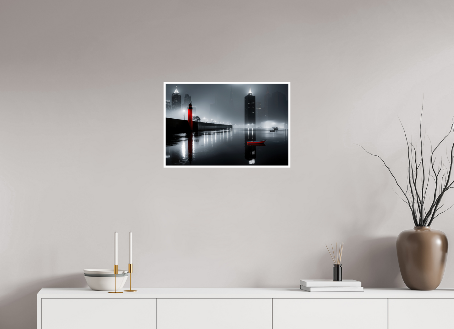 60 x 40 cm, Fine Art Print Hahnemühle Baryta Hafenstadt bei Nacht -noir city- 01
