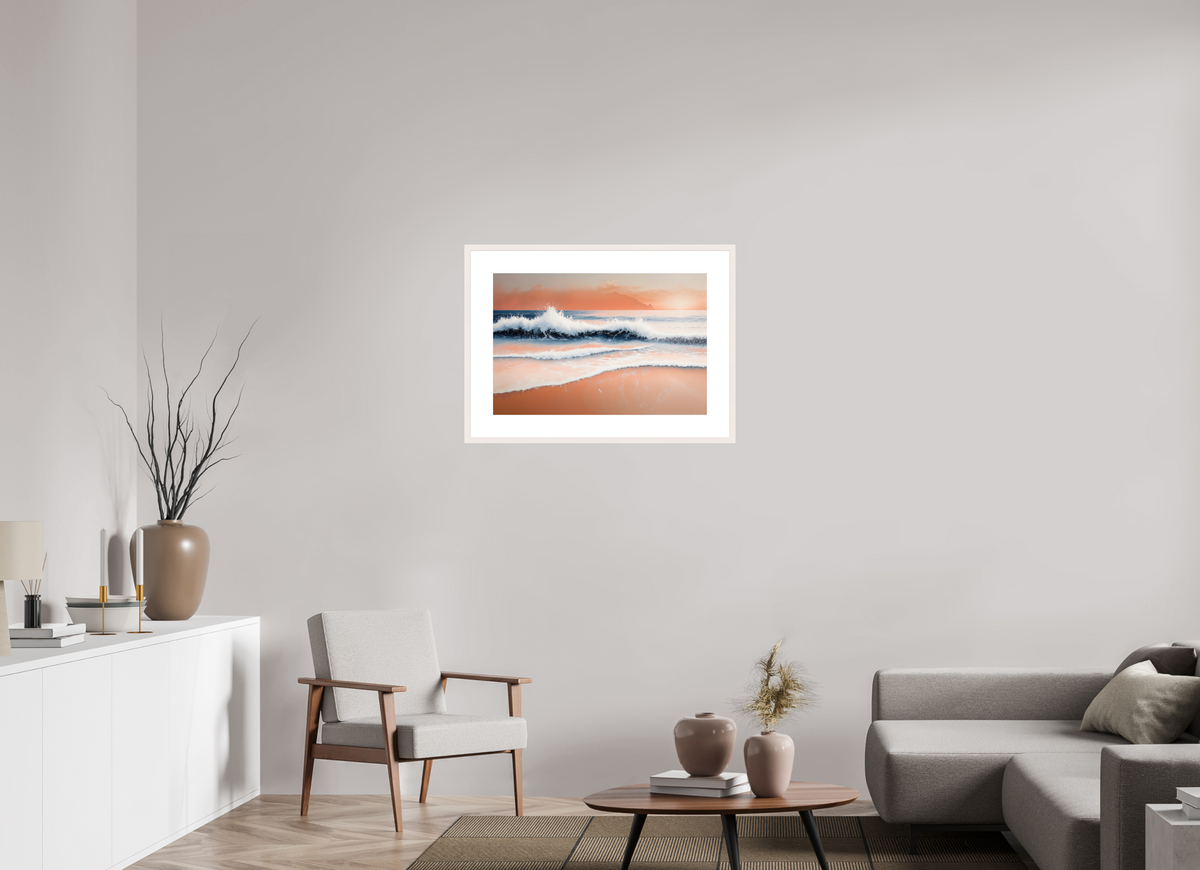 75 x 50 cm, Fine Art Print gerahmt Brandung in Pastell—Wandkunst, Fine Art Print, Leinwand, Acryldruck, Alu-Dibond