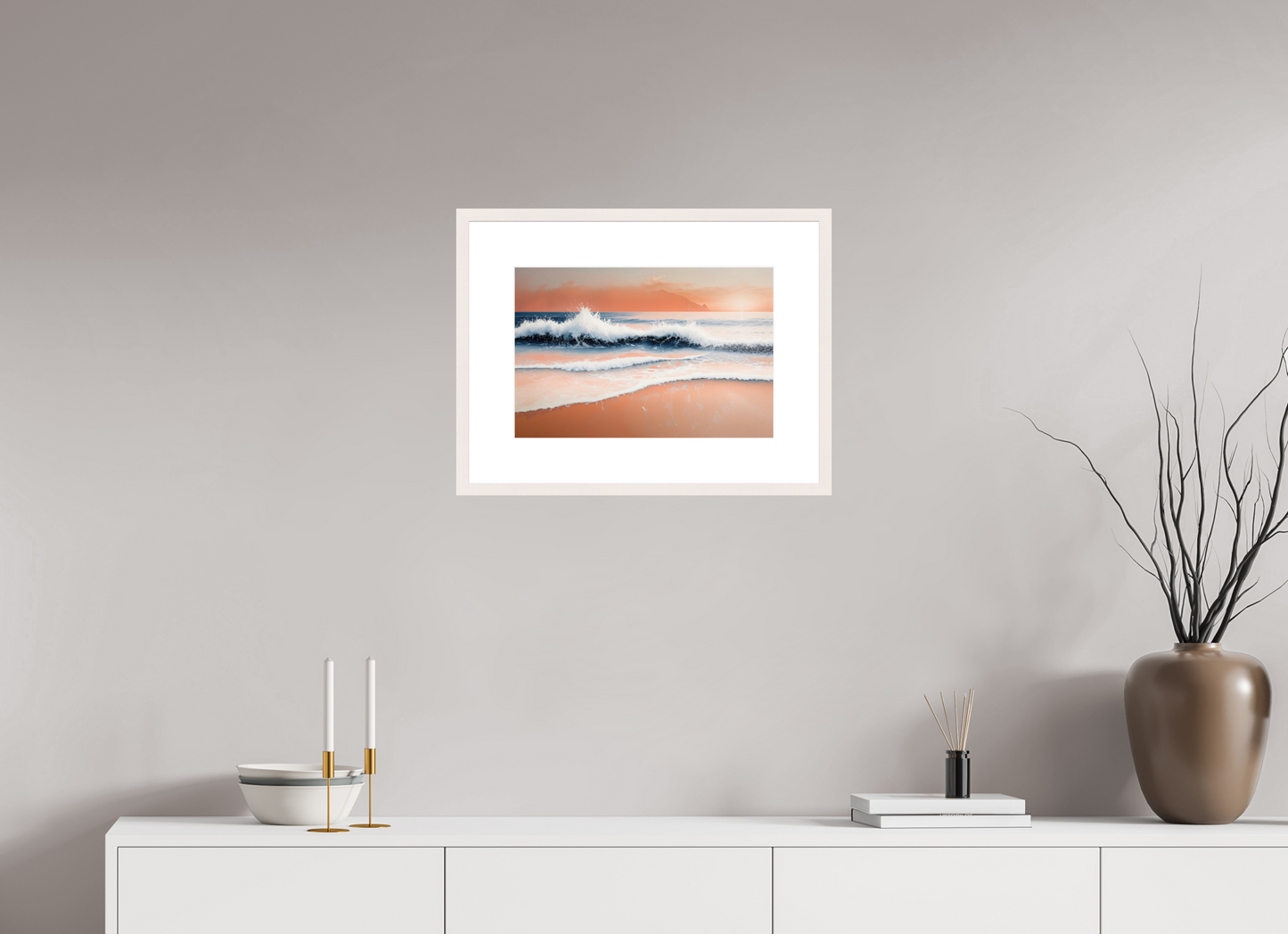 45 x 30 cm, Fine Art Print gerahmt Brandung in Pastell