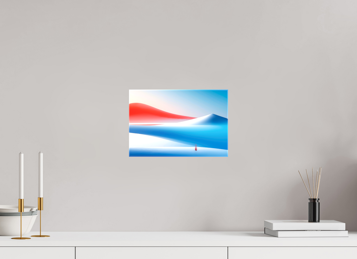 30 x 20 cm, Leinwand glänzend Rotes Leuchten, blaue Stille