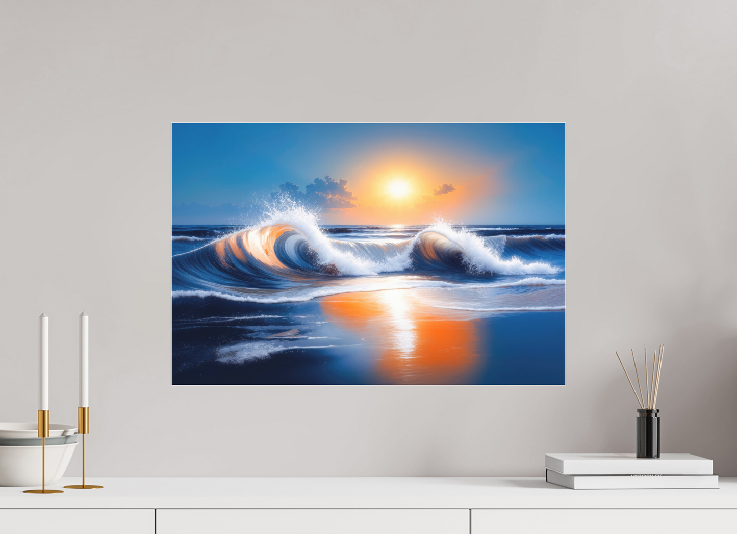 60 x 40 cm, Fine Art Pigmentdruck hinter Acrylglas Brandung im Licht
