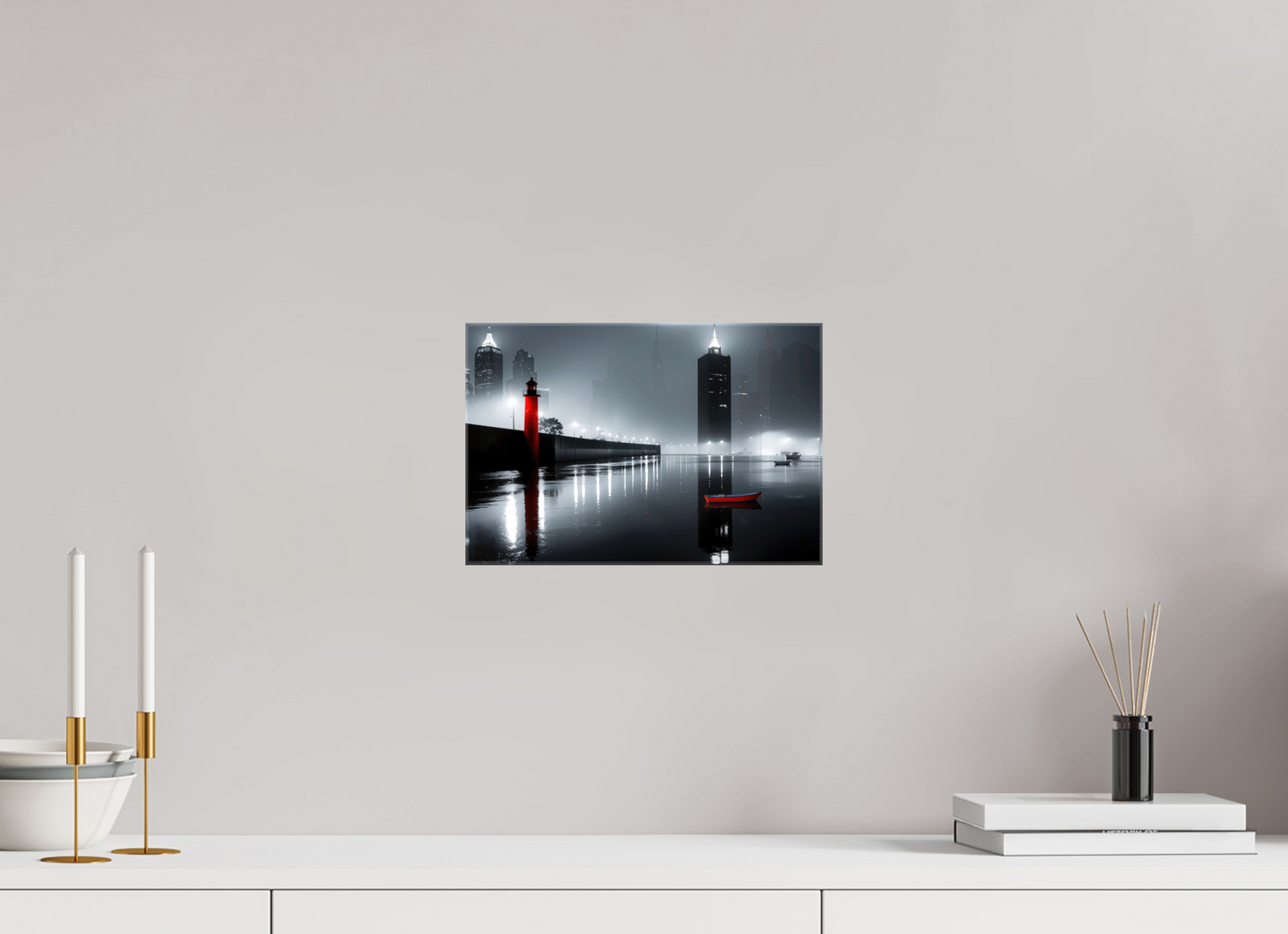 30 x 20 cm, Leinwand glänzend Hafenstadt bei Nacht -noir city- 01