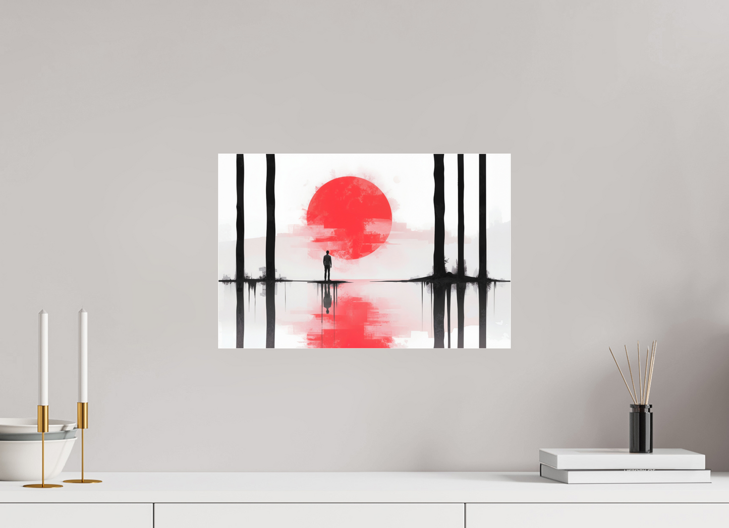 45 x 30 cm, Fine Art Pigmentdruck hinter Acrylglas Rote Sonne, Stille Küste