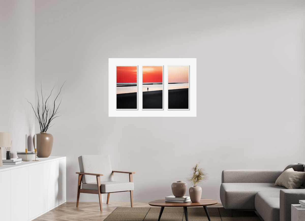 120 x 80 cm, Druck auf Alu-Dibond Tryptichon Mann am Ufer