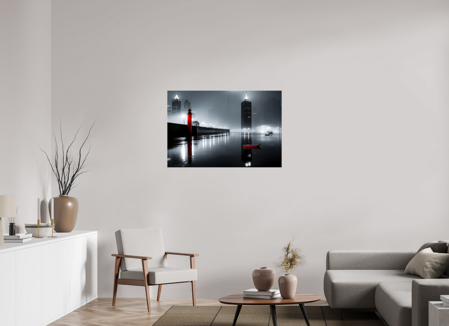 105 x 70 cm, Leinwand glänzend Hafenstadt bei Nacht -noir city- 01
