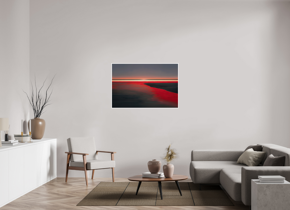 120 x 80 cm, Fine Art Print Hahnemühle Baryta Roter Spiegel des Watts, Abstraktes, surreales Wandbild zeigt die Magie des Wattenmeeres